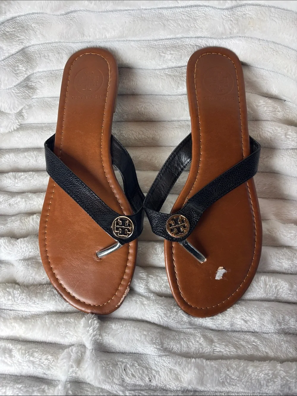 Tory Burch Black Leather Thong Sandals Size 9